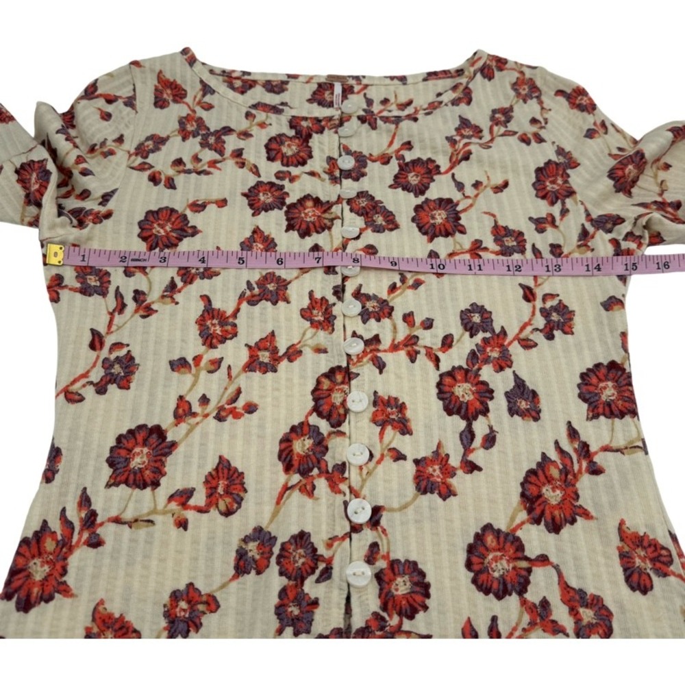 FREE PEOPLE NWOT XS Button Front Top Orange Floral Ribbed Cotton Boho Indie - Picture 4 of 13